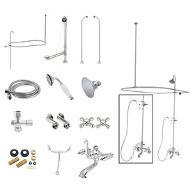 Kingston Brass Vintage Clawfoot Tub Faucet Package with Shower Enclosure, Polished Chrome CCK1181AX