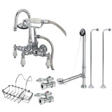 Kingston Brass CCK12T1SS-SB Vintage Five-Handle 2-Hole Tub Wall Mount Clawfoot Tub Faucet Package with Supply Line, Polished Chrome