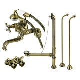 Kingston Brass Vintage Wall Mount Clawfoot Tub Faucet Package with Supply Line, Antique Brass CCK225AB
