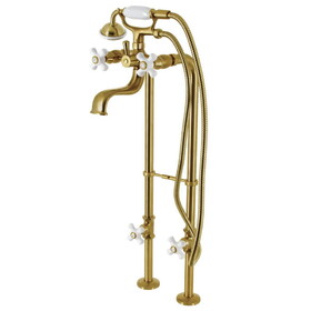 Kingston Brass CCK226PXK7 Kingston Freestanding Clawfoot Tub Faucet Package with Supply Line, Brushed Brass