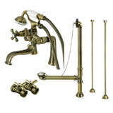 Kingston Brass Vintage Deck Mount Clawfoot Tub Faucet Package with Supply Line, Antique Brass