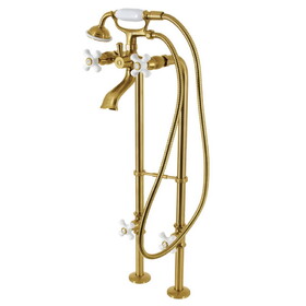 Kingston Brass CCK266PXK7 Kingston Freestanding Clawfoot Tub Faucet Package with Supply Line, Brushed Brass