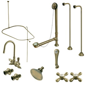 Kingston Brass CCK4143AX Vintage Clawfoot Tub Faucet Package with Shower Enclosure, Antique Brass