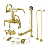 Kingston Brass CCK7T2SS-TC Vintage Two-Handle 2-Hole Tub Wall Mount Clawfoot Tub Faucet Package with Supply Line, Polished Brass