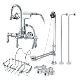 Kingston Brass CCK8T1SS-SB Two-Handle 2-Hole Tub Wall Mount Clawfoot Tub Faucet Package with Supply Line, Polished Chrome