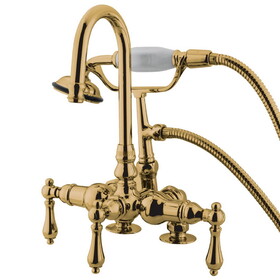 Elements of Design DT0132AL Deck Mount Clawfoot Tub Filler with Hand Shower, Polished Brass