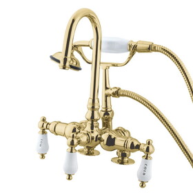 Elements of Design DT0132CL Deck Mount Clawfoot Tub Filler with Hand Shower, Polished Brass Finish