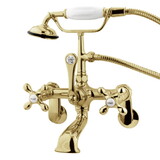 Elements of Design DT0512AX Wall Mount Clawfoot Tub Filler with Hand Shower, Polished Brass