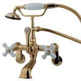 Elements of Design DT0512PX Wall Mount Clawfoot Tub Filler with Hand Shower, Polished Brass