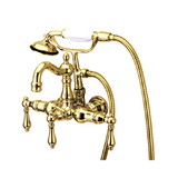 Elements of Design DT10072AL Wall Mount Clawfoot Tub Filler with Hand Shower, Polished Brass Finish