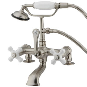 Elements of Design DT2038PX Deck Mount Clawfoot Tub Filler with Hand Shower, Satin Nickel