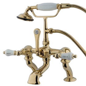 Elements of Design DT4092CL Deck Mount Clawfoot Tub Filler with Hand Shower, Polished Brass