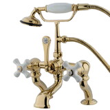 Elements of Design DT4092PX Deck Mount Clawfoot Tub Filler with Hand Shower, Polished Brass