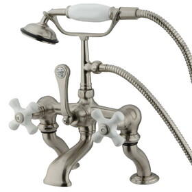 Elements of Design DT4098PX Deck Mount Clawfoot Tub Filler with Hand Shower, Satin Nickel
