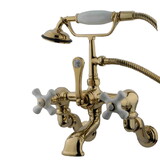 Elements of Design DT4572PX Wall Mount Clawfoot Tub Filler with Hand Shower, Polished Brass