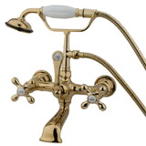 Elements of Design DT5512AX Wall Mount Clawfoot Tub Filler with Hand Shower, Polished Brass