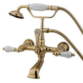 Elements of Design DT5512PL Wall Mount Clawfoot Tub Filler with Hand Shower, Polished Brass