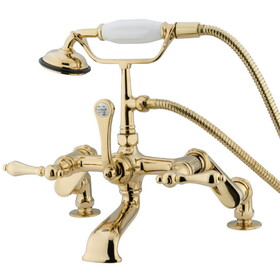 Elements of Design DT6512AL Deck Mount Clawfoot Tub Filler with Hand Shower, Polished Brass