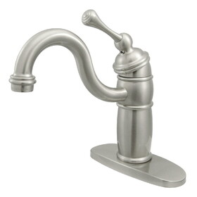 Elements of Design EB1488BL Two Handle Mono Deck Bar Faucet with Optional Deck Plate & Grid Strainer, Satin Nickel