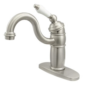 Elements of Design EB1488PL Two Handle Mono Deck Bar Faucet with Optional Deck Plate & Grid Strainer, Satin Nickel
