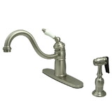 Elements of Design EB1578PLBS Single Handle Kitchen Faucet With Brass Sprayer, Satin Nickel