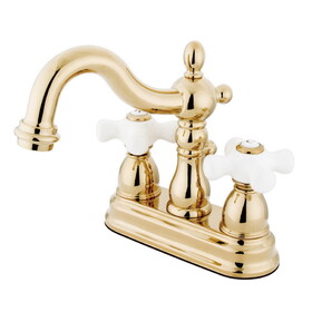 Elements of Design EB1602PX Two Handle 4" Centerset Lavatory Faucet with Retail Pop-up, Polished Brass