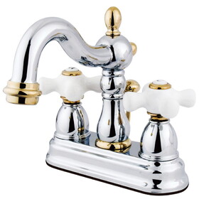 Elements of Design EB1604PX Two Handle 4" Centerset Lavatory Faucet with Retail Pop-up, Polished Chrome/Polished Brass