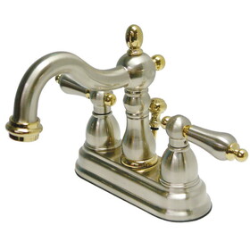 Elements of Design EB1609AL Two Handle 4" Centerset Lavatory Faucet with Retail Pop-up, Satin Nickel/Polished Brass