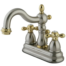 Elements of Design EB1609AX Two Handle 4" Centerset Lavatory Faucet with Retail Pop-up, Satin Nickel/Polished Brass