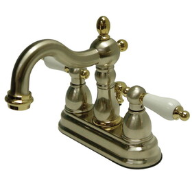 Elements of Design EB1609PL Two Handle 4" Centerset Lavatory Faucet with Retail Pop-up, Satin Nickel/Polished Brass