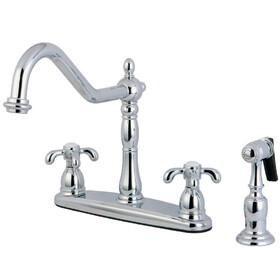 Elements of Design EB1751TXBS Double Handle 8" Centerset Kitchen Faucet with White Sprayer, Polished Chrome Finish