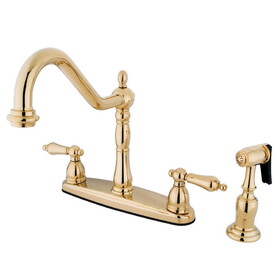 Elements of Design EB1752ALBS Two Handle 8" Center Kitchen Faucet with Brass Sprayer, Polished Brass