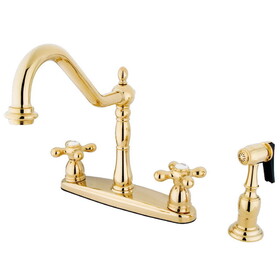 Elements of Design EB1752AXBS Two Handle 8" Center Kitchen Faucet with Brass Sprayer, Polished Brass
