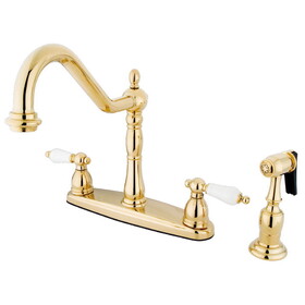 Elements of Design EB1752PLBS Two Handle 8" Center Kitchen Faucet with Brass Sprayer, Polish Brass, Polished Brass