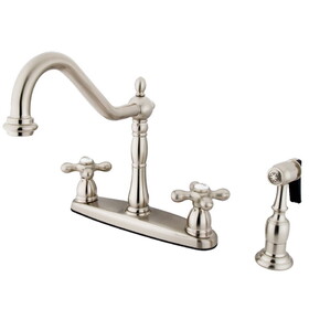 Elements of Design EB1758AXBS Two Handle 8" Center Kitchen Faucet with Brass Sprayer, Satin Nickel