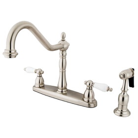 Elements of Design EB1758PLBS Two Handle 8" Center Kitchen Faucet with Brass Sprayer, Satin Nickel