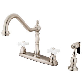 Elements of Design EB1758PXBS Two Handle 8" Center Kitchen Faucet with Brass Sprayer, Satin Nickel