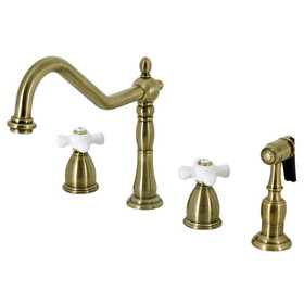 Elements of Design EB1793PXBS 8" Center Kitchen Faucet with Brass Sprayer, Vintage Brass