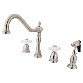 Elements of Design EB1798PXBS 8" Center Kitchen Faucet with Brass Sprayer, Satin Nickel