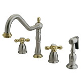 Elements of Design EB1799AXBS 8-Inch Widespread Kitchen Faucet with Brass Sprayer, Brushed Nickel/Polished Brass