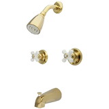 Elements of Design EB242PX Tub and Shower Faucet Porcelain Cross Handles, Polished Brass