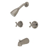 Elements of Design EB248AX Twin Handle Tub & Shower Faucet With Decor Cross Handle, Brushed Nickel