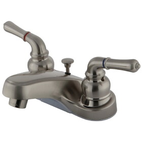Elements of Design EB258B Two Handle 4" Centerset Lavatory Faucet with Brass Pop-up, Satin Nickel