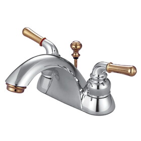 Elements of Design EB2624 Two Handle 4" Centerset Lavatory Faucet with Retail Pop-up, Polished Chrome/Polished Brass