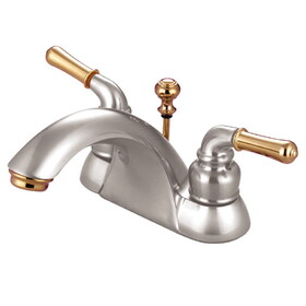 Elements of Design EB2629 Two Handle 4" Centerset Lavatory Faucet with Retail Pop-up, Satin Nickel/Polished Brass