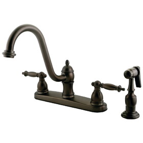 Elements of Design EB3115TLBS Double Handle 8" Centerset Kitchen Faucet with Brass Sprayer, Oil Rubbed Bronze Finish