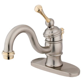 Elements of Design EB3409BL Single Handle 4" Centerset Lavatory Faucet with Retail Pop-up & Optional Deck Plate, Satin Nickel/Polished Brass