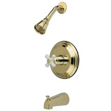Elements of Design EB3632PX Tub and Shower Faucet Porcelain Cross Handle, Polished Brass