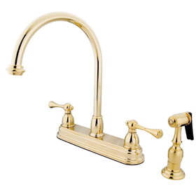Elements of Design EB3752BLBS Two Handle 8" Kitchen Faucet with Brass Sprayer, Polished Brass