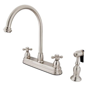 Elements of Design EB3758AXBS Two Handle 8" Kitchen Faucet with Brass Sprayer, Satin Nickel